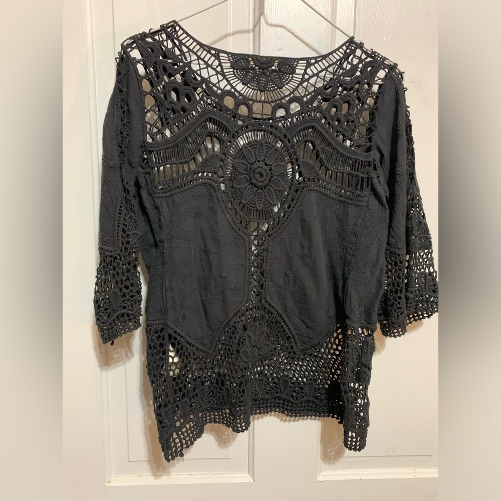 Black Crochet Boho Blouse